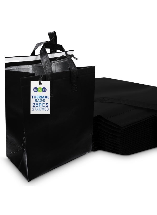 SNH Packing 25 Pack Black Insulated Food Bags 27x17x33 cm | Thermal Bags for Hot & Cold Food, Grocery Shopping & Delivery | Reusable Thermal Bag for Frozen Food, Groceries & Takeaway - Image 1